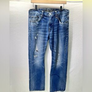 American Eagle Original Bootcut Jeans Mens 32/32 Blue Distressed Denim 1895